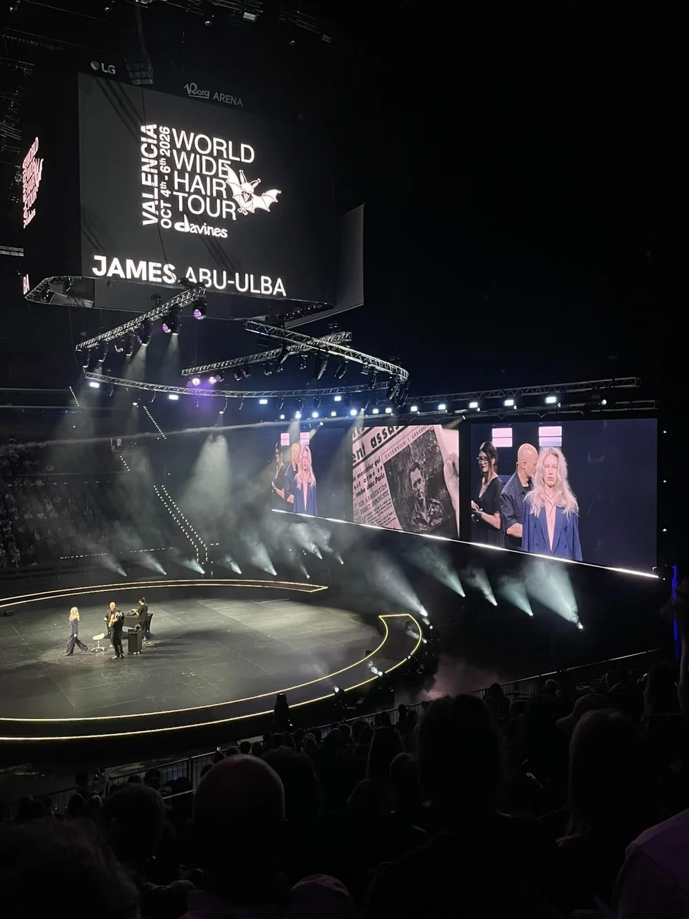 The Davines World Wide Hair Tour 2026 main stage at the Roig Arena, Valencia, attended by Betsy and Lauren from Bonomini hair salon, Clifton, Bristol