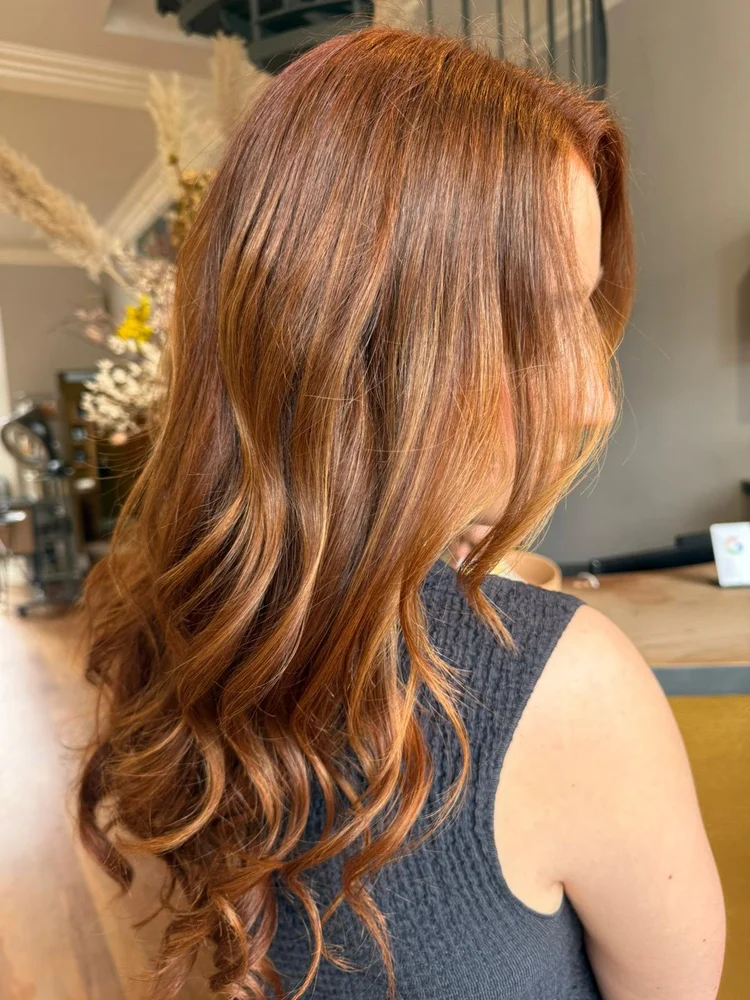 Rich copper reverse balayage with soft waves by Creative Director Betsy at Bonomini, Clifton, Bristol