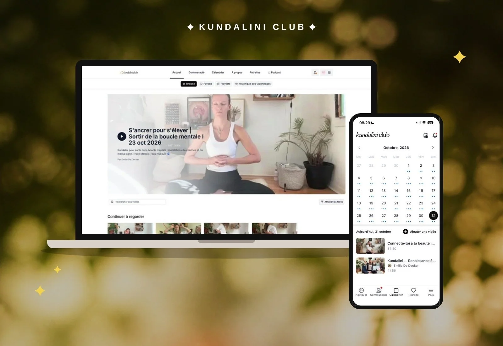 Le studio Kundalini Club sur ordinateur et téléphone
