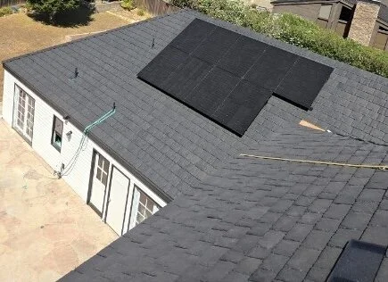 Completed Brava composite slate roof with rooftop solar in Santa Barbara