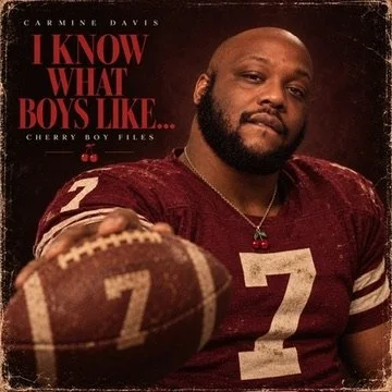 The Cherry Boy Files anniversary artwork, Carmine in a maroon No. 7 jersey holding a football