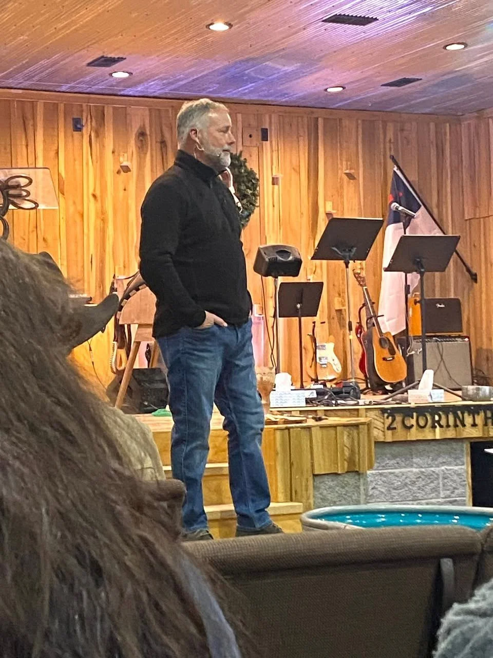 Scott preaching at Cross Roads Cowboy Church