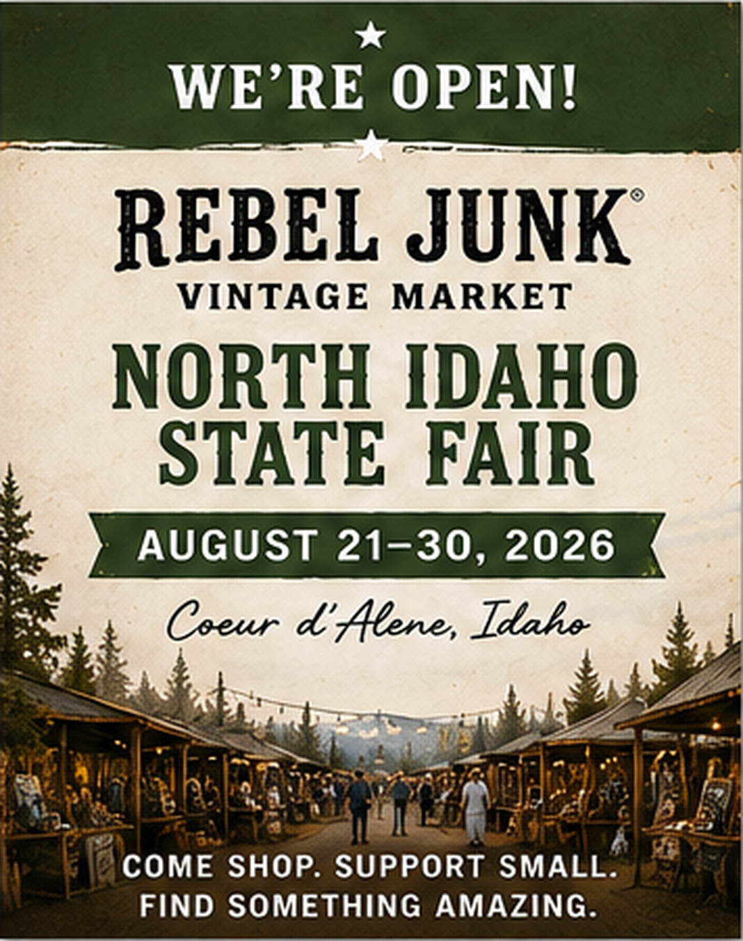 We’re Open Rebel Junk graphic