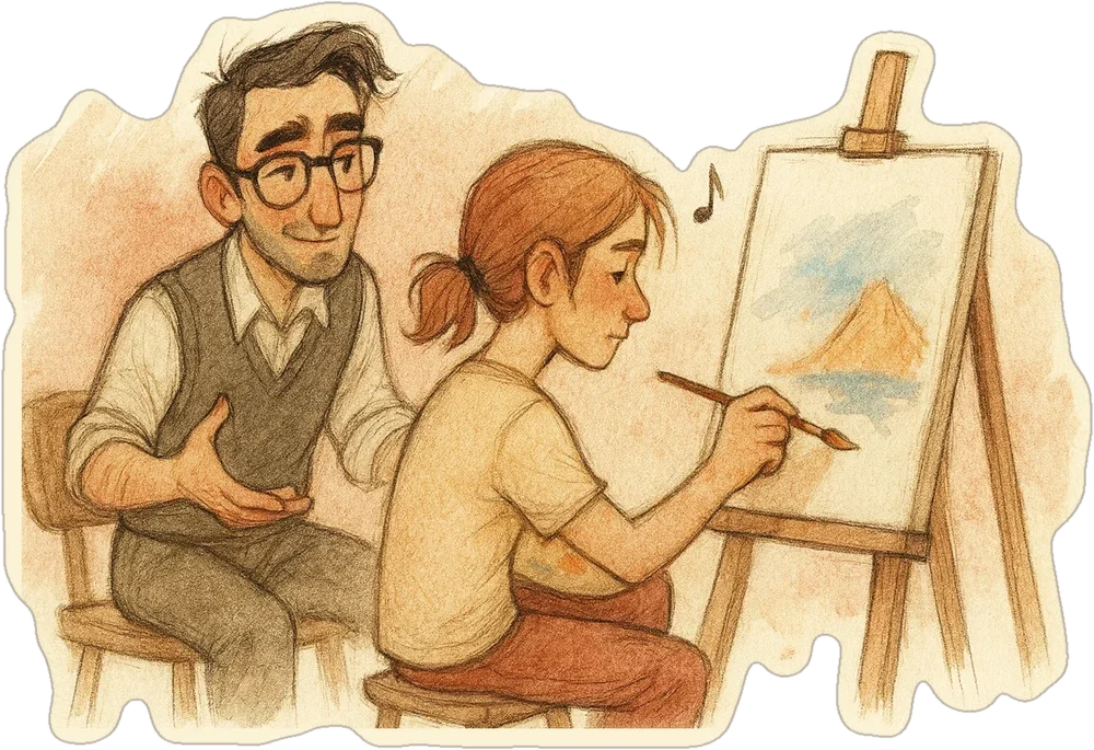 Artie teaching a young painter