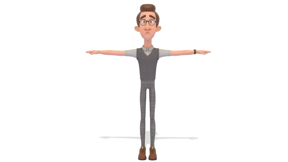 Artie 3D model in a T-pose, rigged
