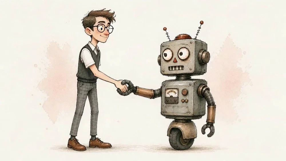 Artie shaking hands with a robot