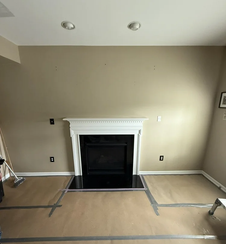 Fireplace wall before the stone surround update