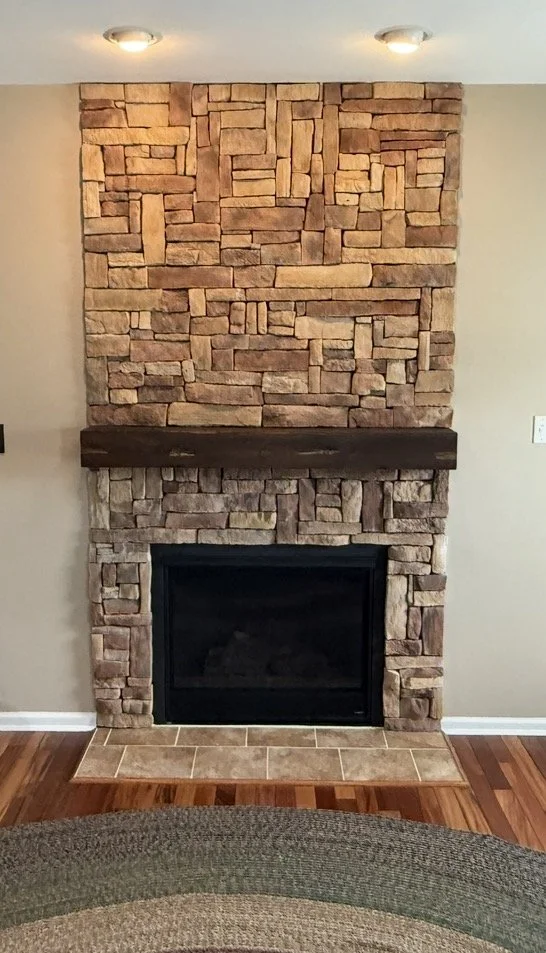 Fireplace after the stone surround and mantel update
