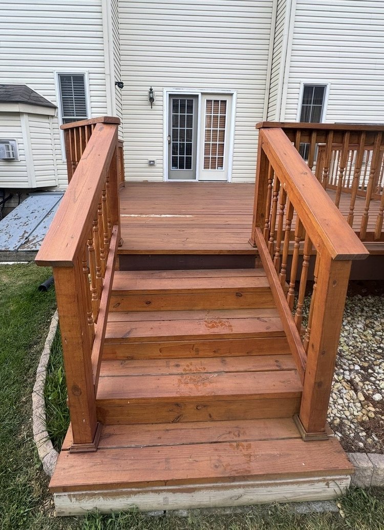 Deck and stair railings before refinishing
