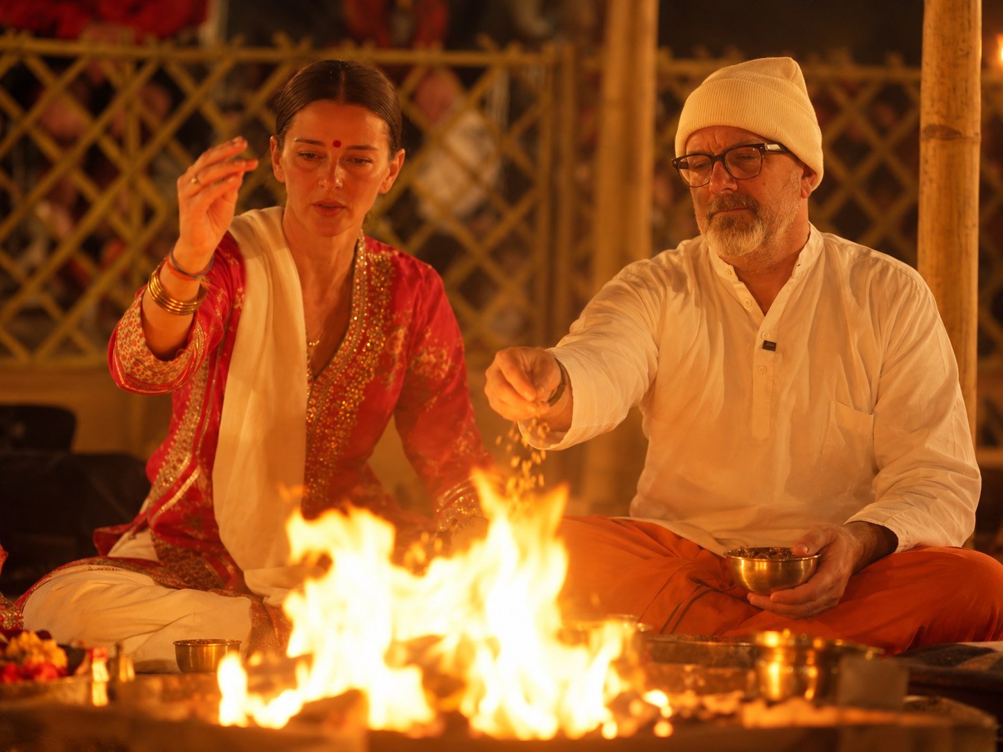 Ramakrishna and Bhramari offering into the sacred fire