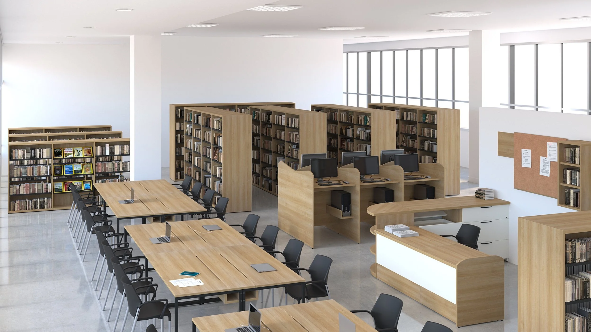 Education library and study furniture setting