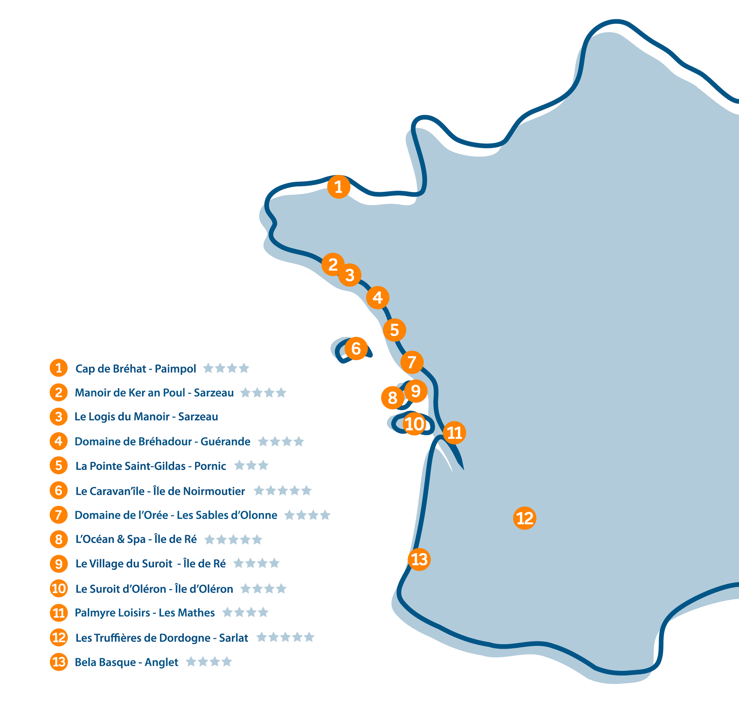 Carte des campings Eden Villages