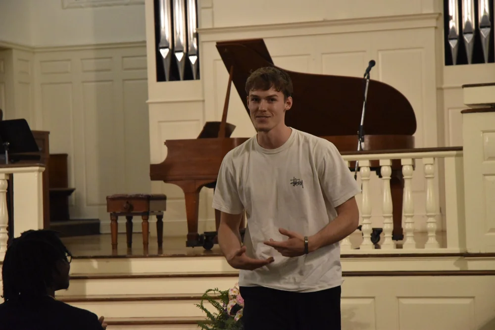 Luca giving a speech