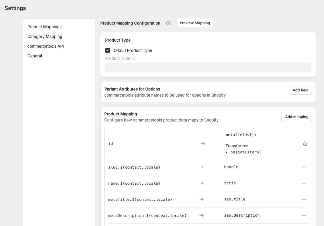 Default product mapping