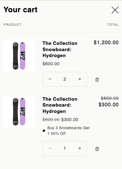 Buy 3 Snowboards Get 1 50% Off Cart