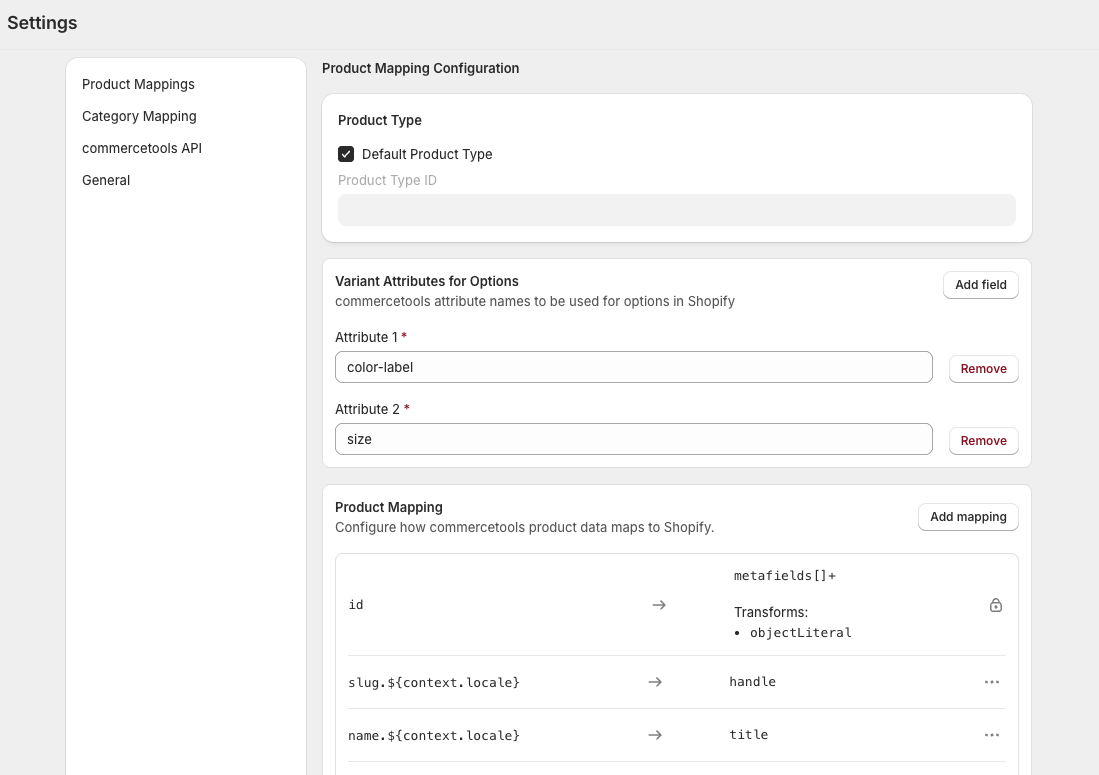 Default product mapping
