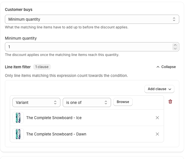 Customer buys line item filter