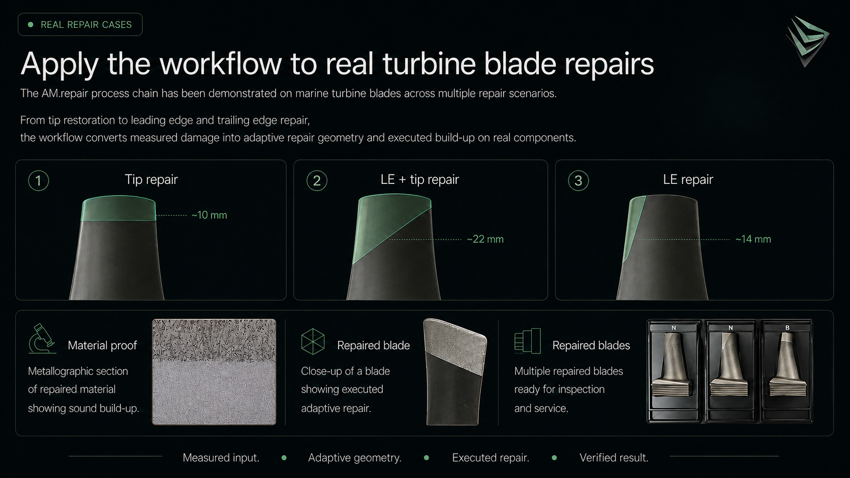 Apply the workflow to real turbine blade repairs