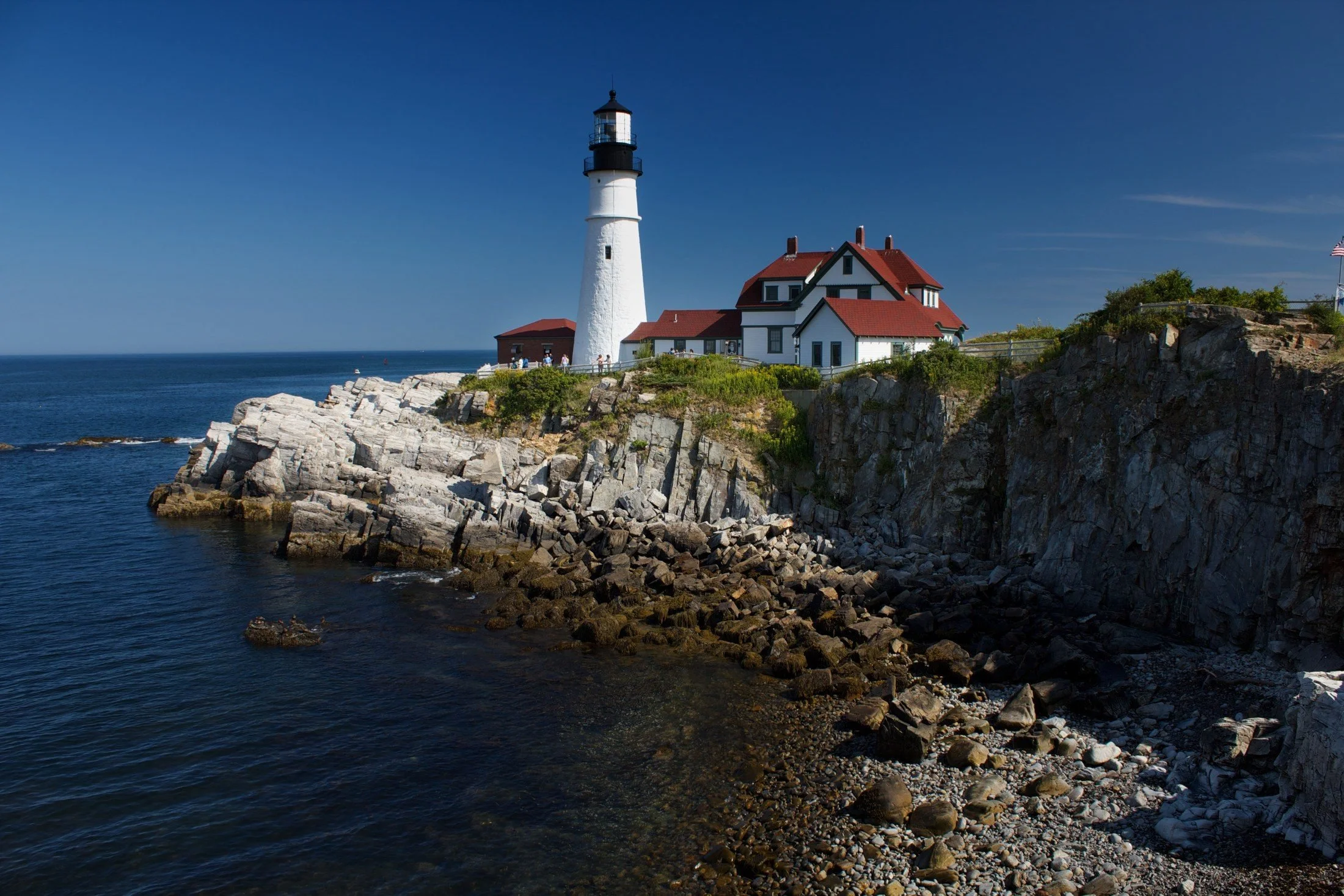 Portland Head Light above the rocky coast of Maine