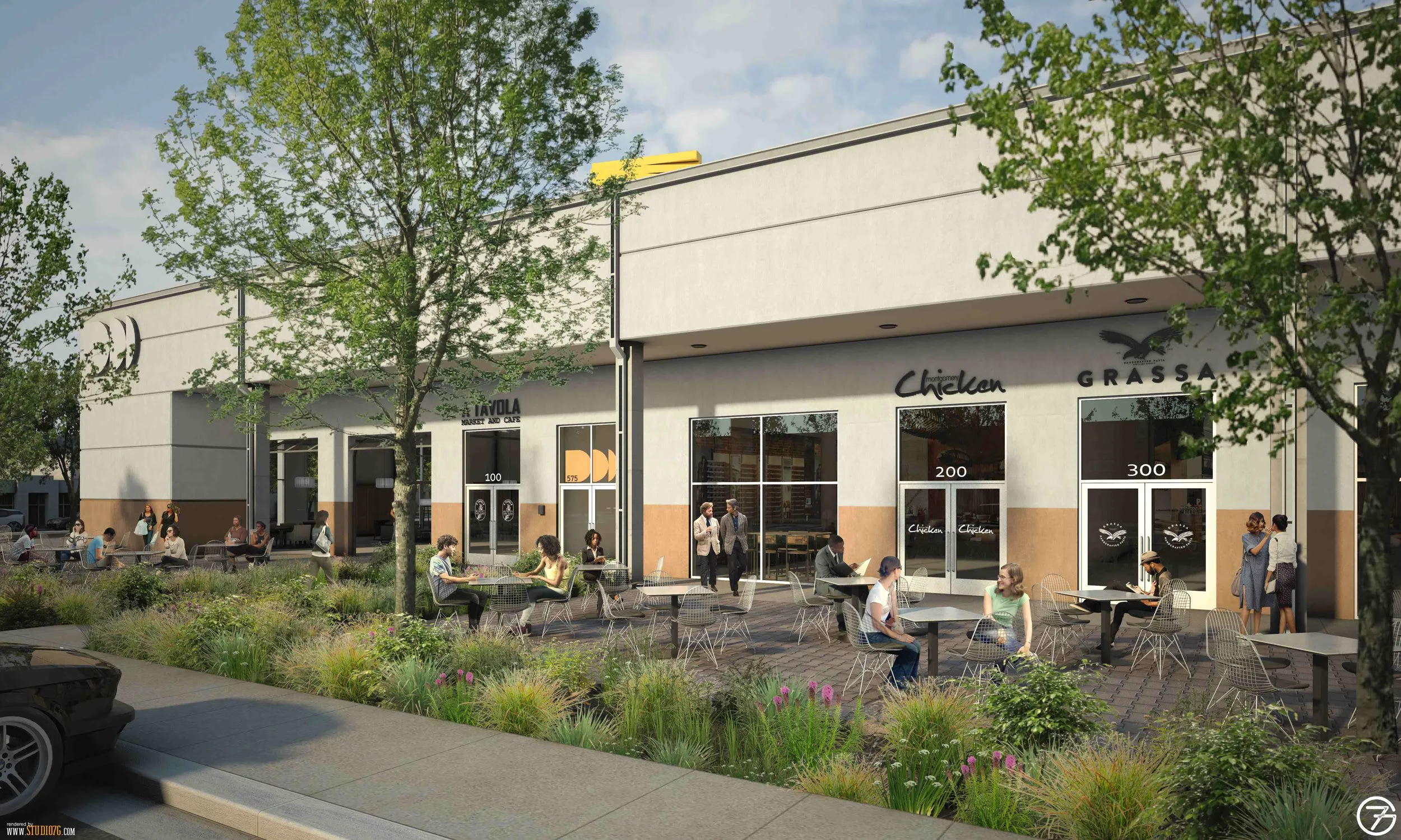 rendering of restaurant row at 575 S Broadway