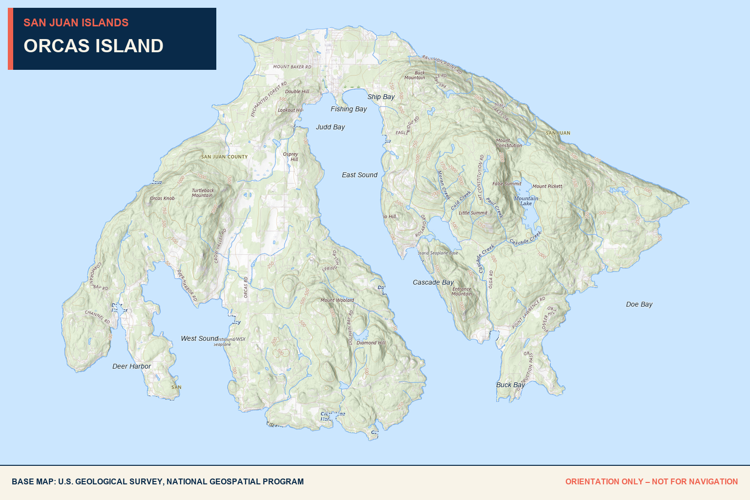 Topographic map of Orcas Island
