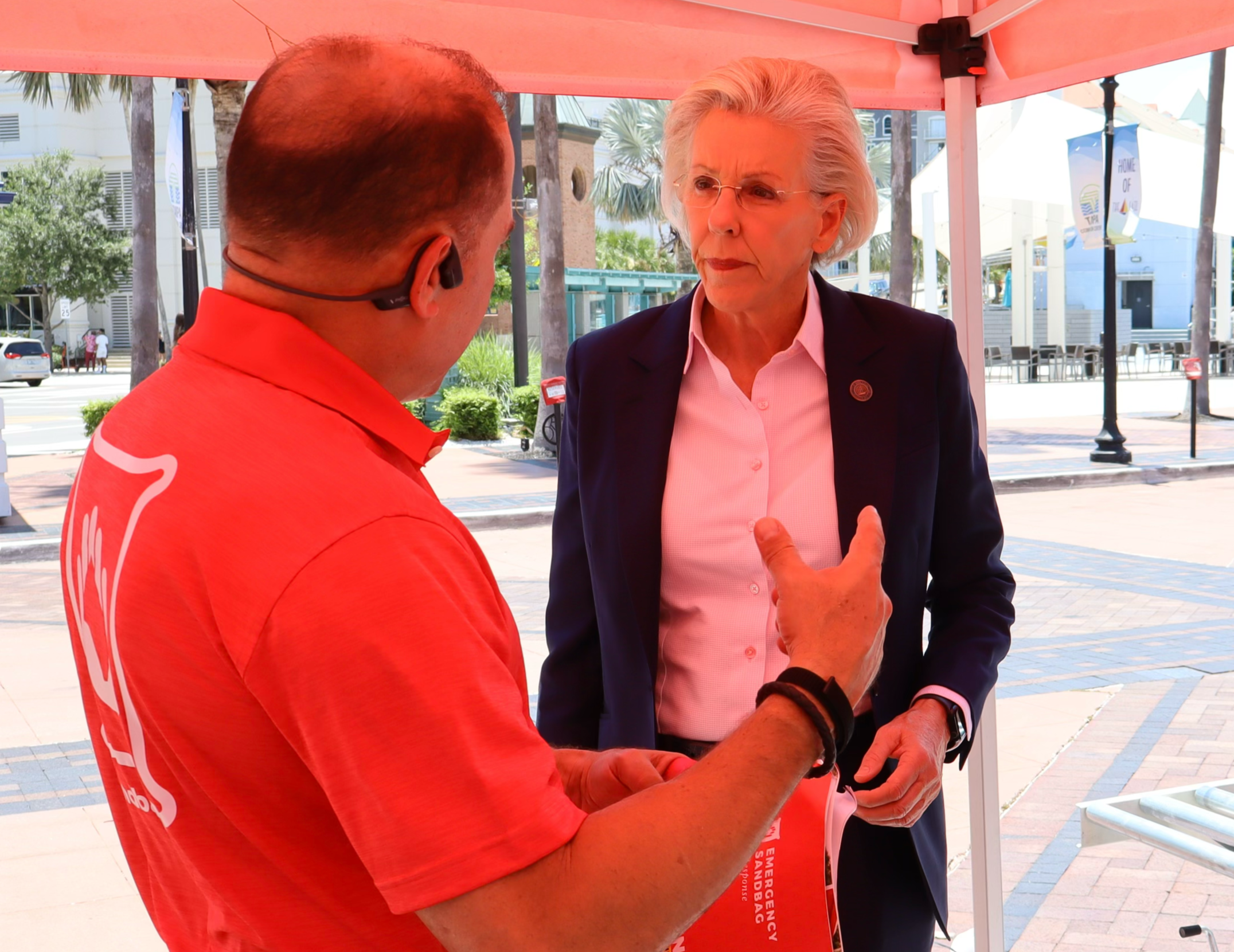 Albert Sotero, CEO of Emergency Sandbag Response, with Tampa Mayor Jane Castor at the U.S. Conference of Mayors June 2025 — ESR flood preparedness solutions for municipalities