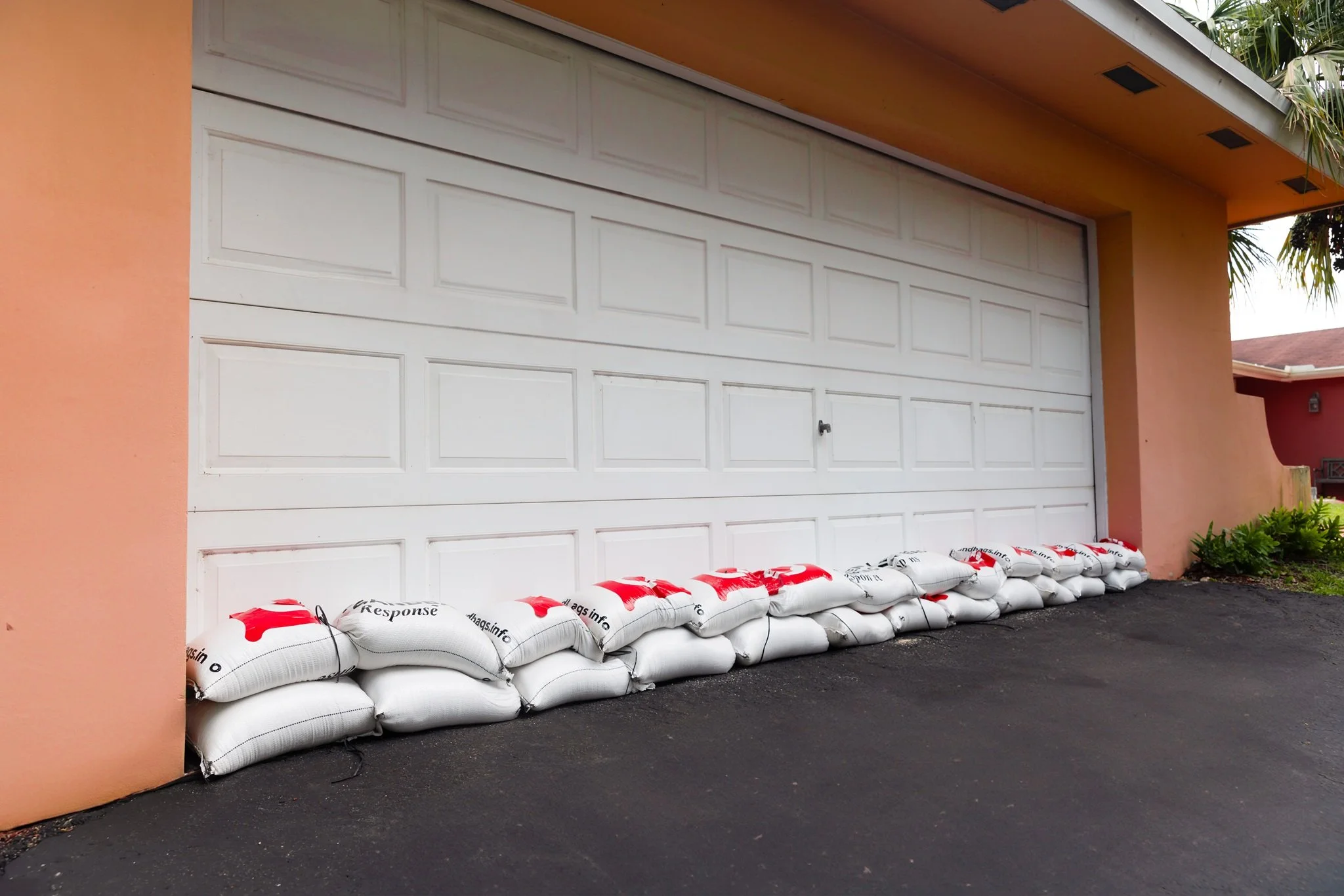 Home protected by sandbags