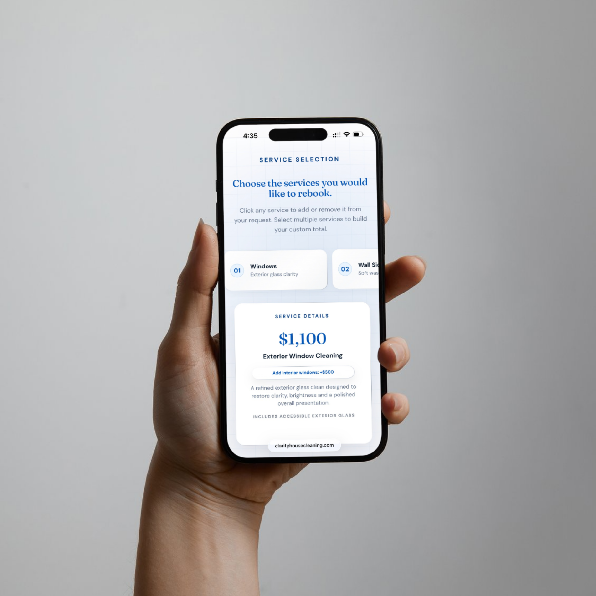 Clarity custom client rebooking page tailored to a property