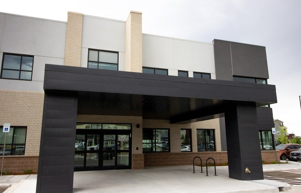 Mountain View Pain Center building in the Northfield shopping center, 4660 Yosemite St, Denver