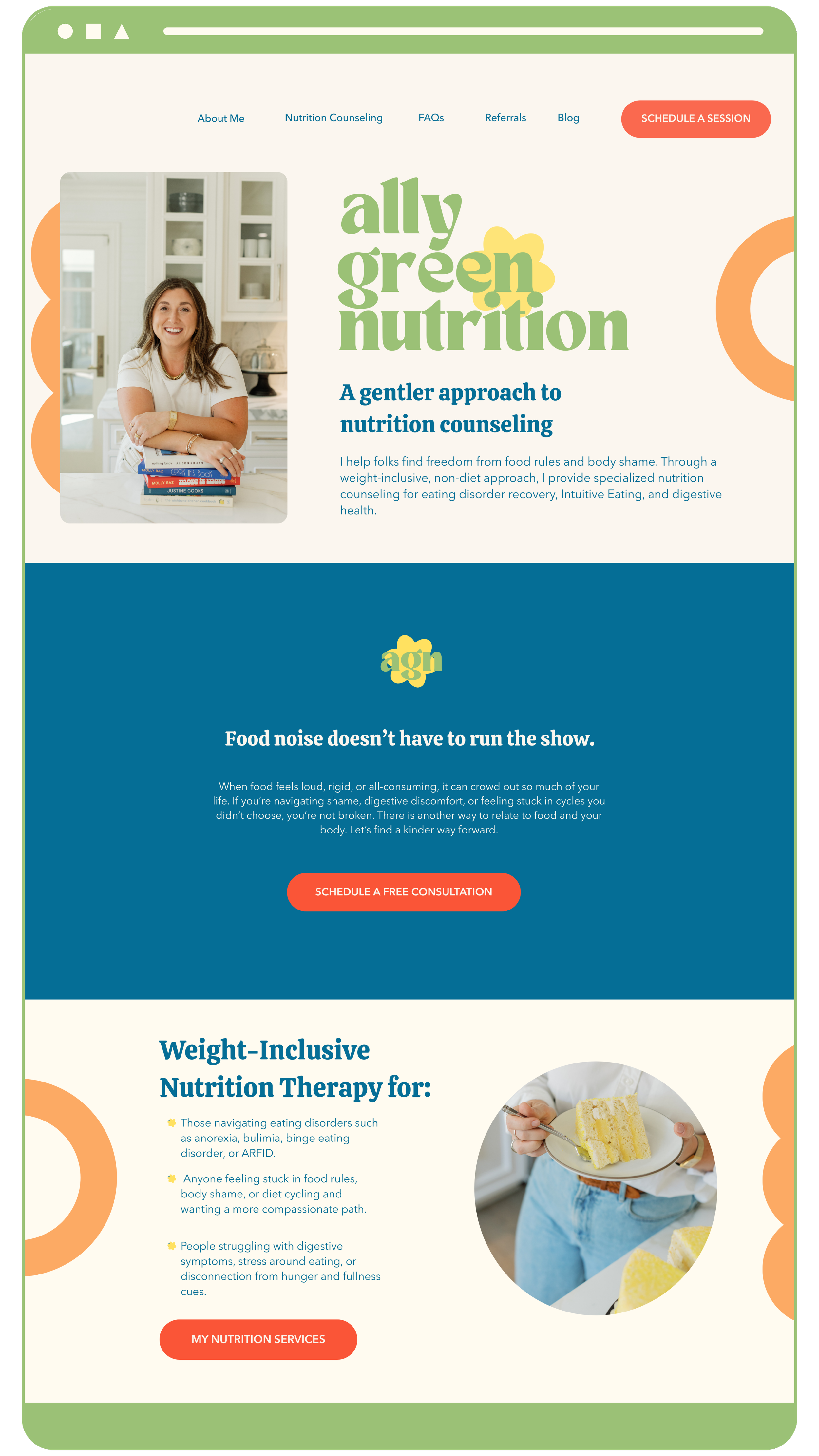 Full-page view of the Ally Green Nutrition website