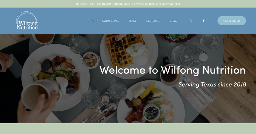 Full-page view of the Wilfong Nutrition Squarespace website