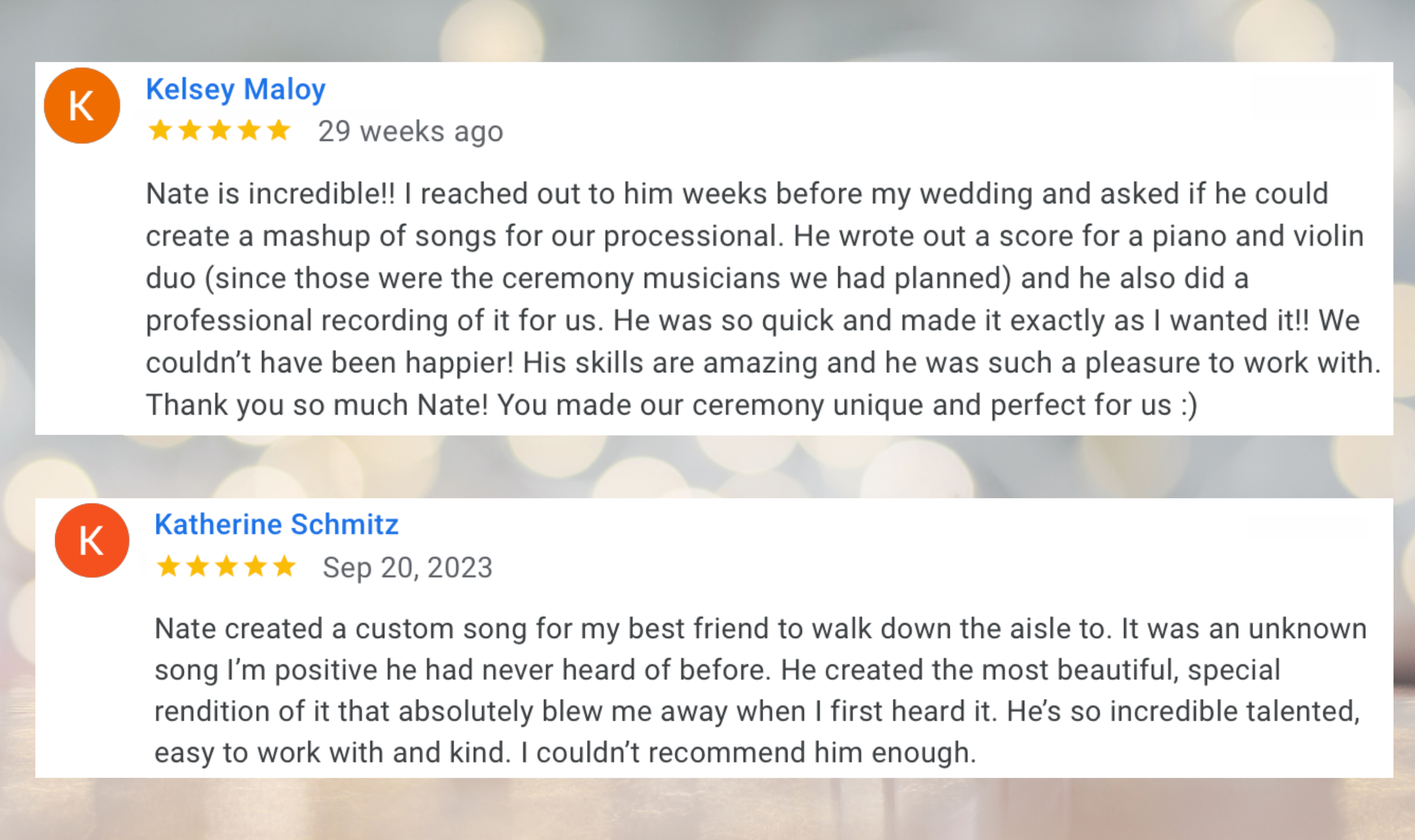 Google reviews from Kelsey Maloy and Katherine Schmitz