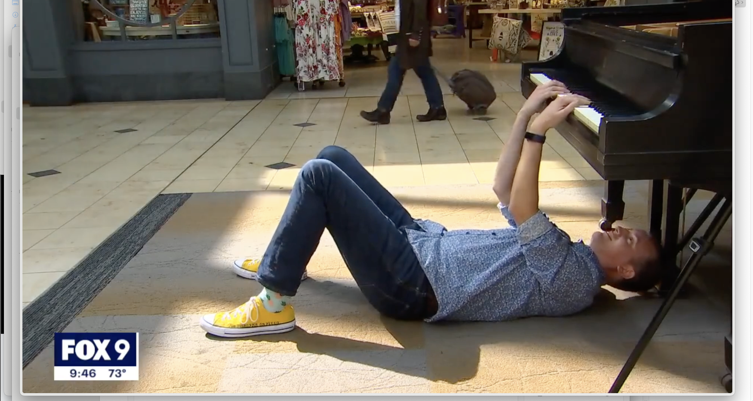 Fox9 feature: Nate Hance playing piano upside down at MSP airport