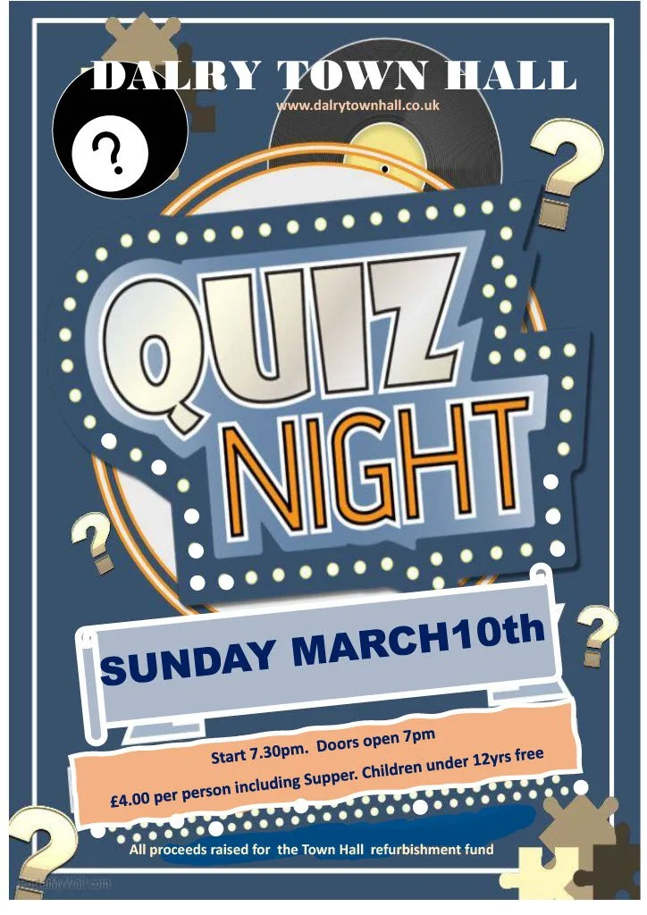 Quiz Night in Dalry Town Hall poster