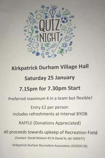 Quiz Night in Kirkpatrick Durham Village Hall
