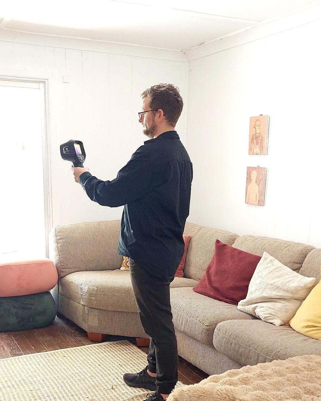 Joe Builds recording diagnostic readings inside a Coffs Coast home.