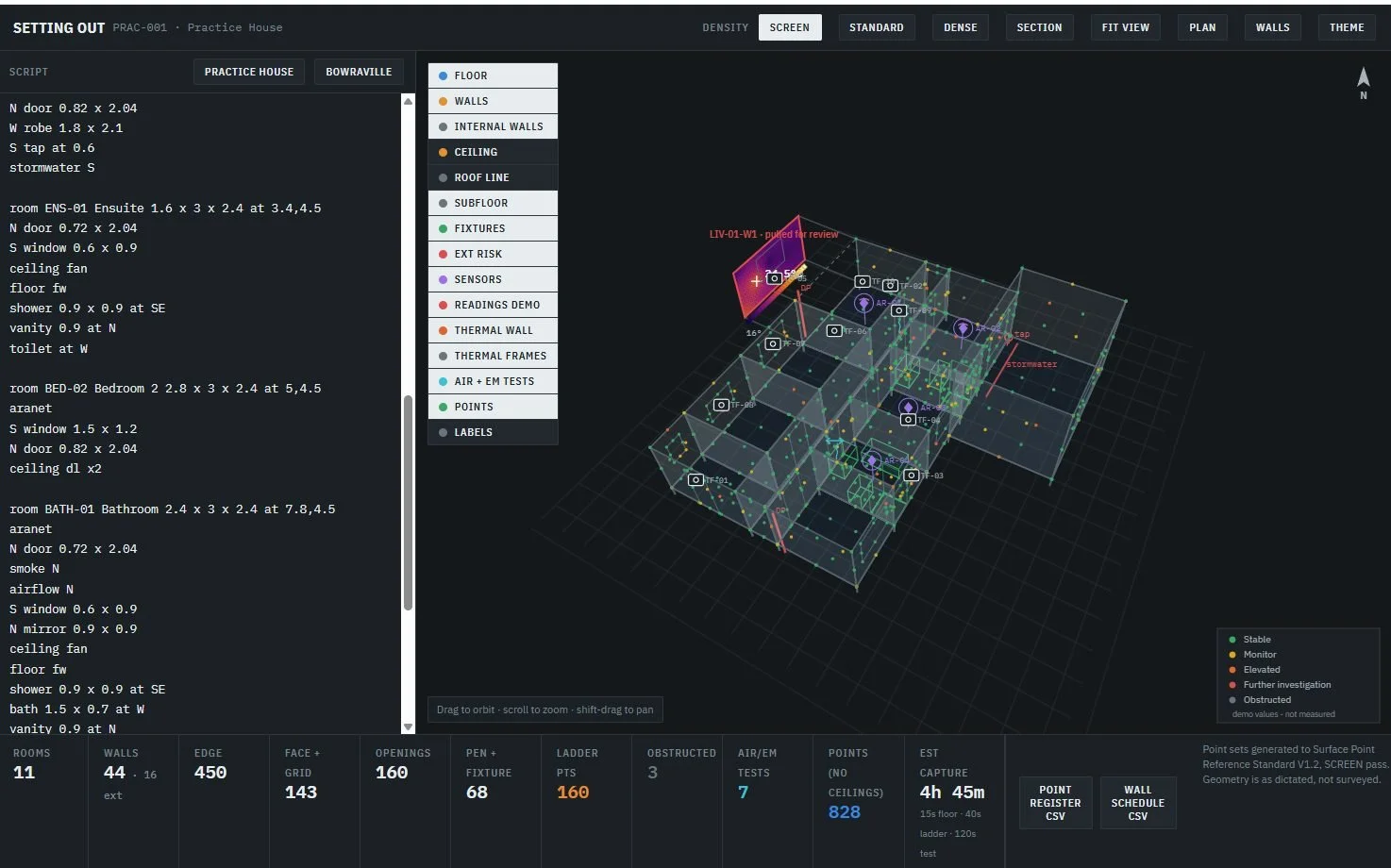 Home State demonstration interface with a 3D home model and mapped evidence points.
