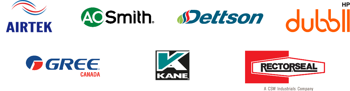 Airtek, AO Smith, Dettson, Dubbll HP, Gree Canada, Kane, Rectorseal