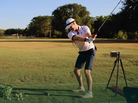 Wireless 3D motion sensors capturing a golfer outdoors at West Orange Country Club