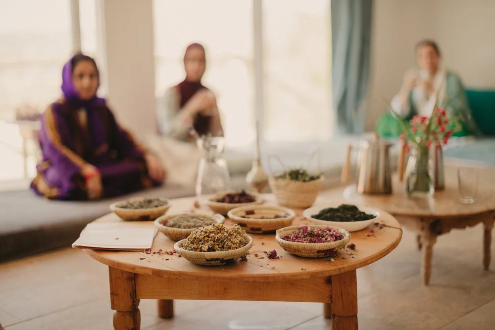 Bowls of healing herbs