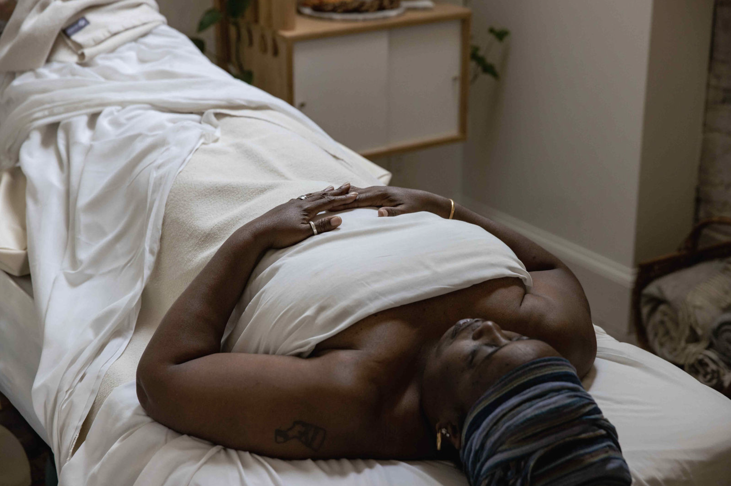 Client resting during a treatment