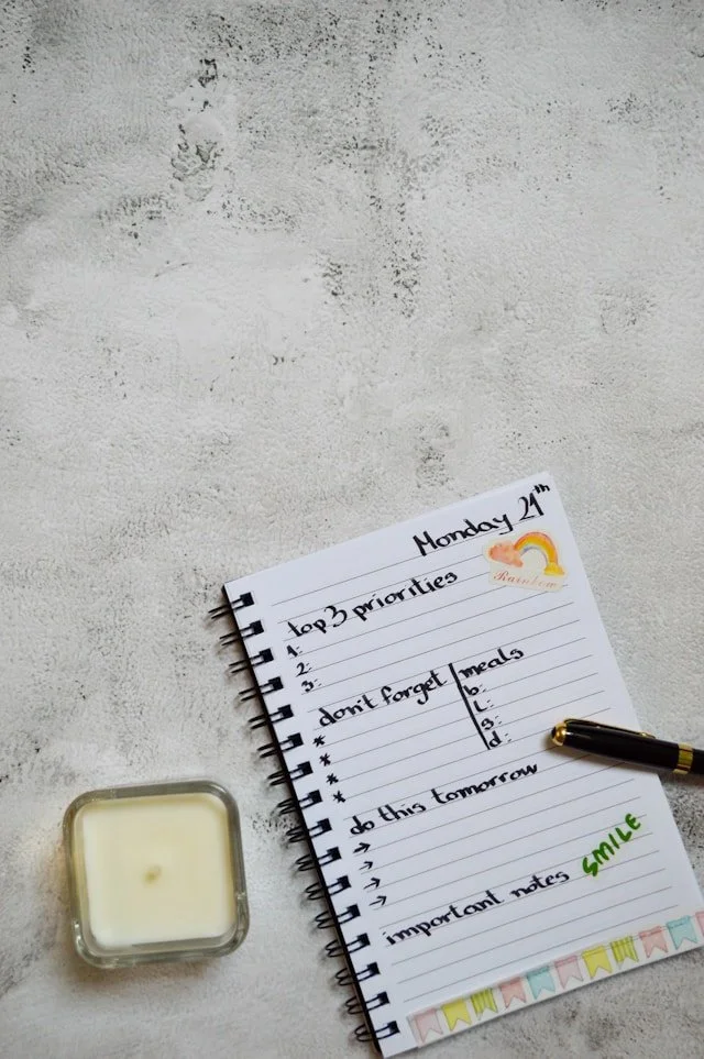 Notebook used to track leg symptoms and daily activity