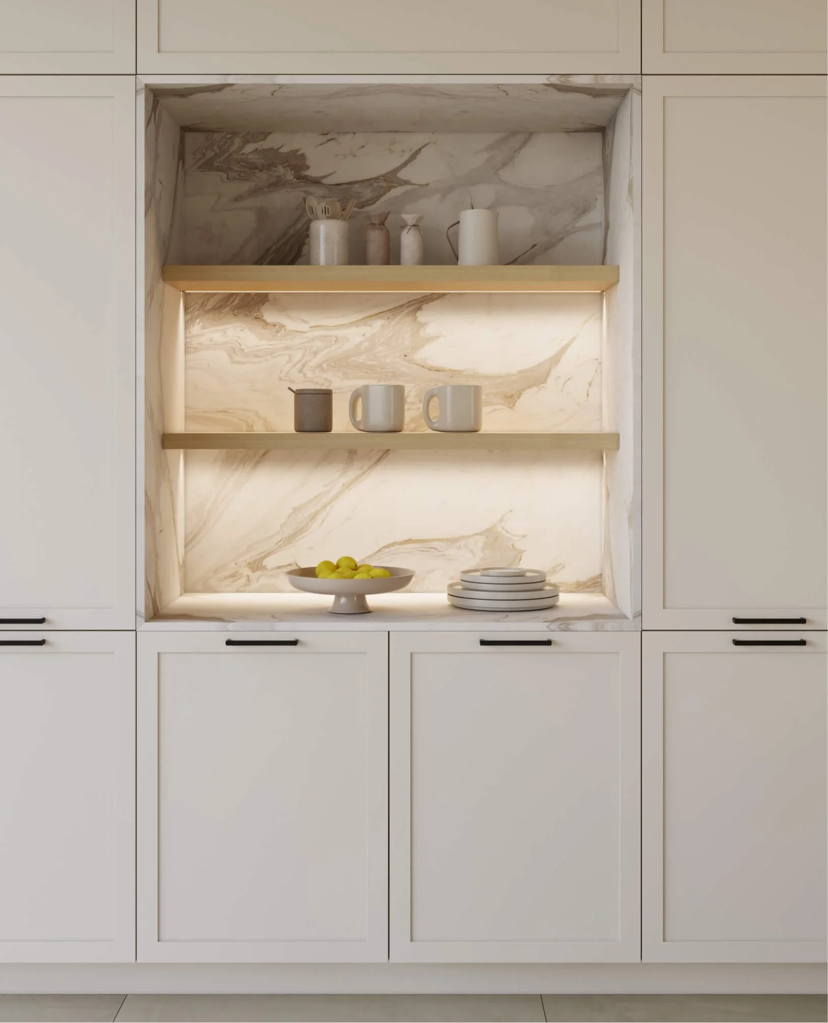 Shaker kitchen with recessed panel cabinet doors.