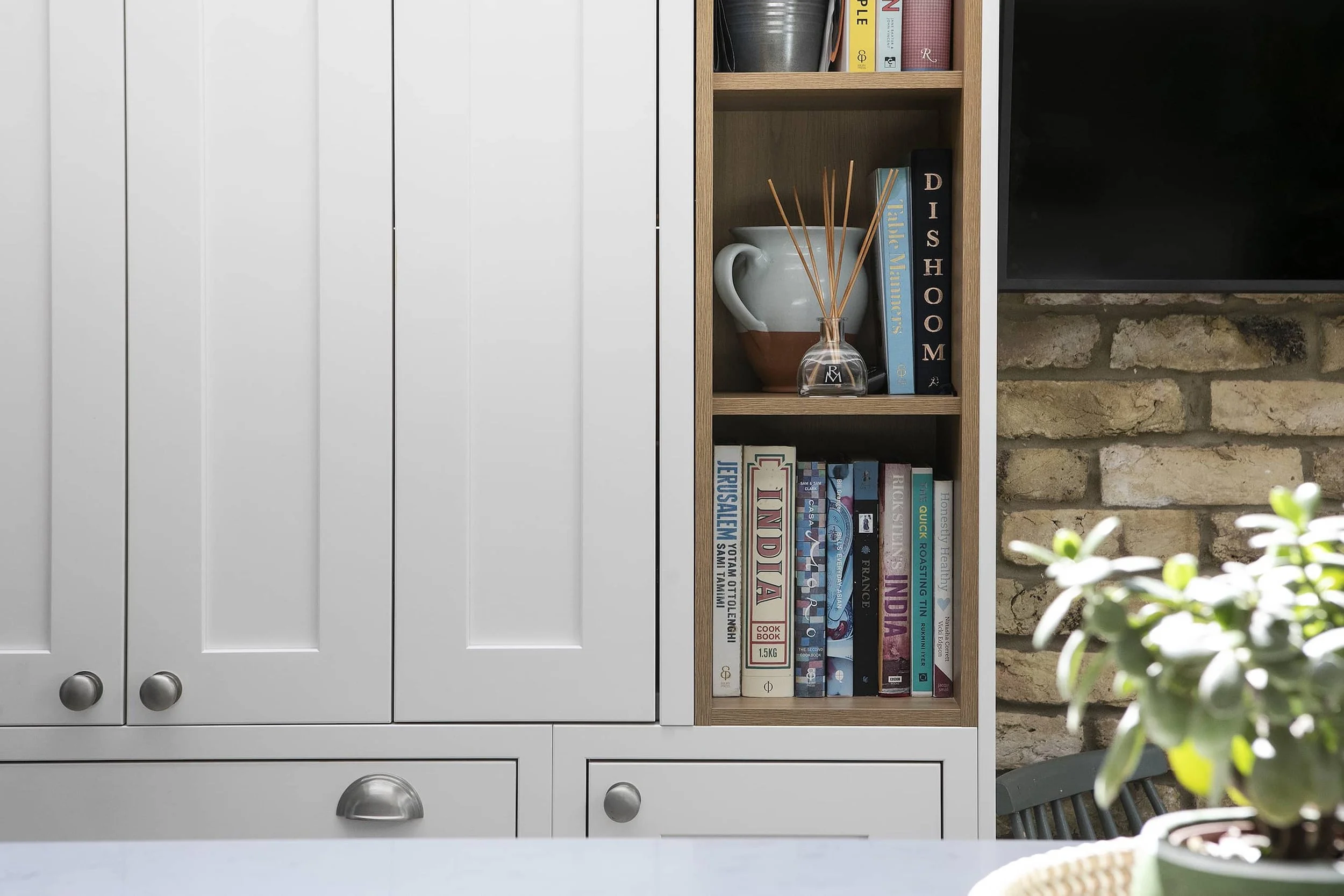 TODO: describe this kitchen, e.g. handleless oak kitchen with open shelving and integrated lighting