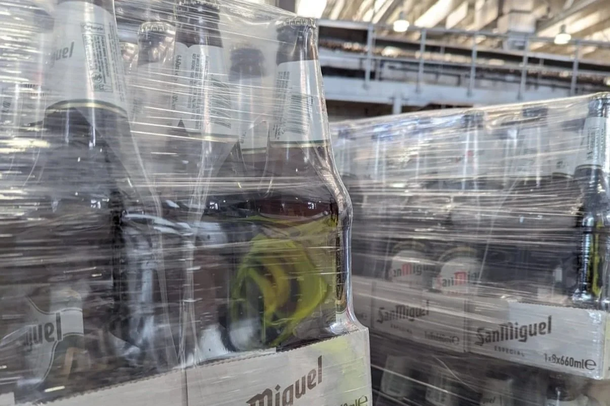 Heavy beer and beverage pallets wrapped in Goliath nano film with strong load stability