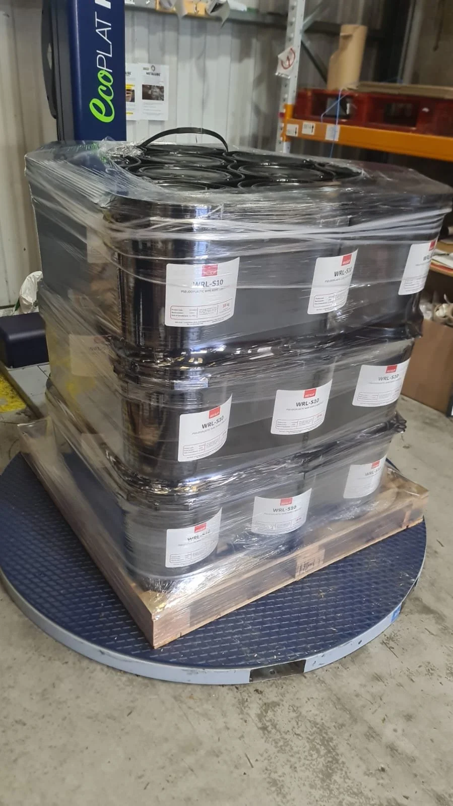 Sustainable pallet wrap securing chemical products with Goliath stretch film