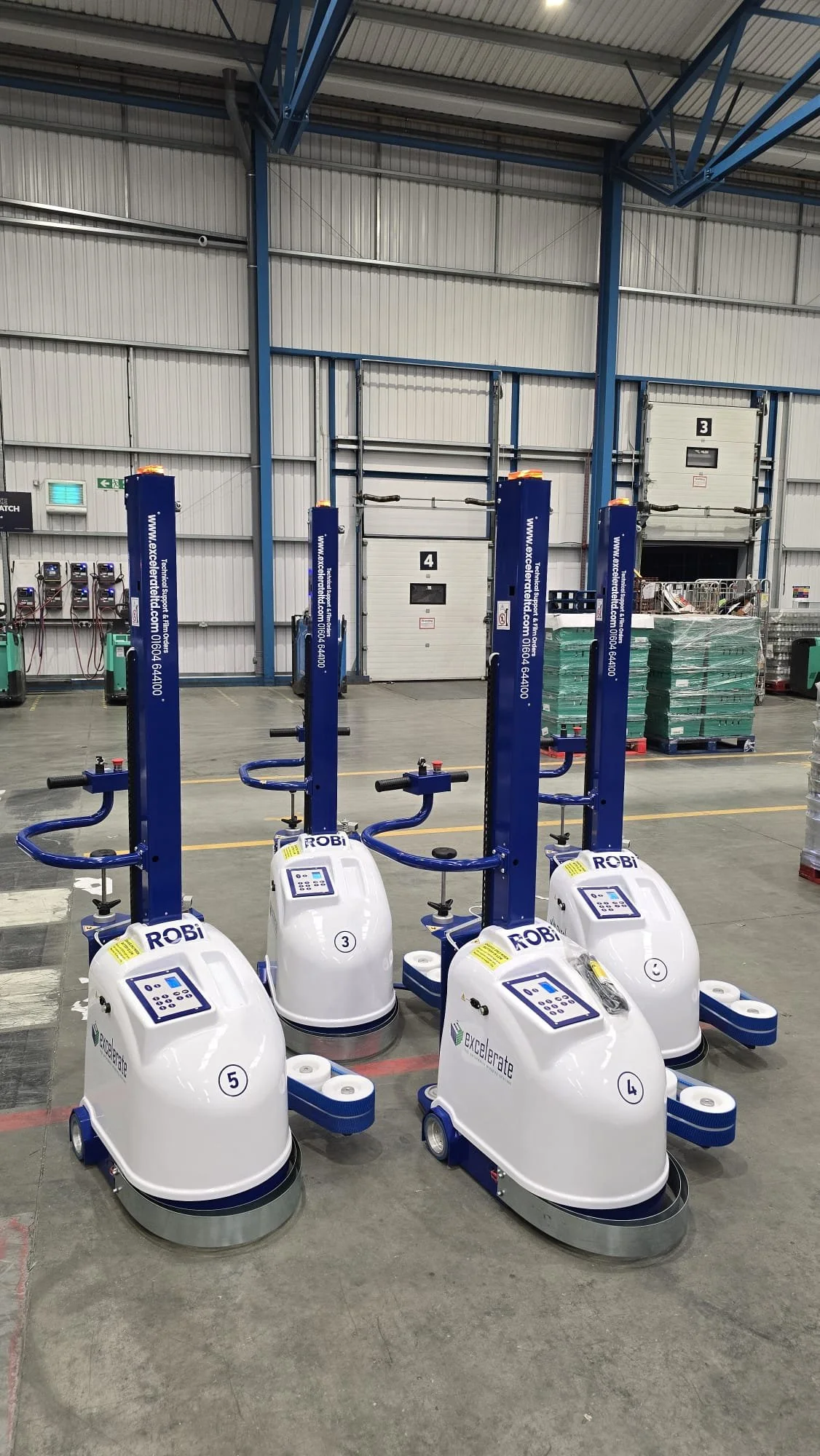 ROBi mobile pallet wrapping machines used in warehouse and logistics operations