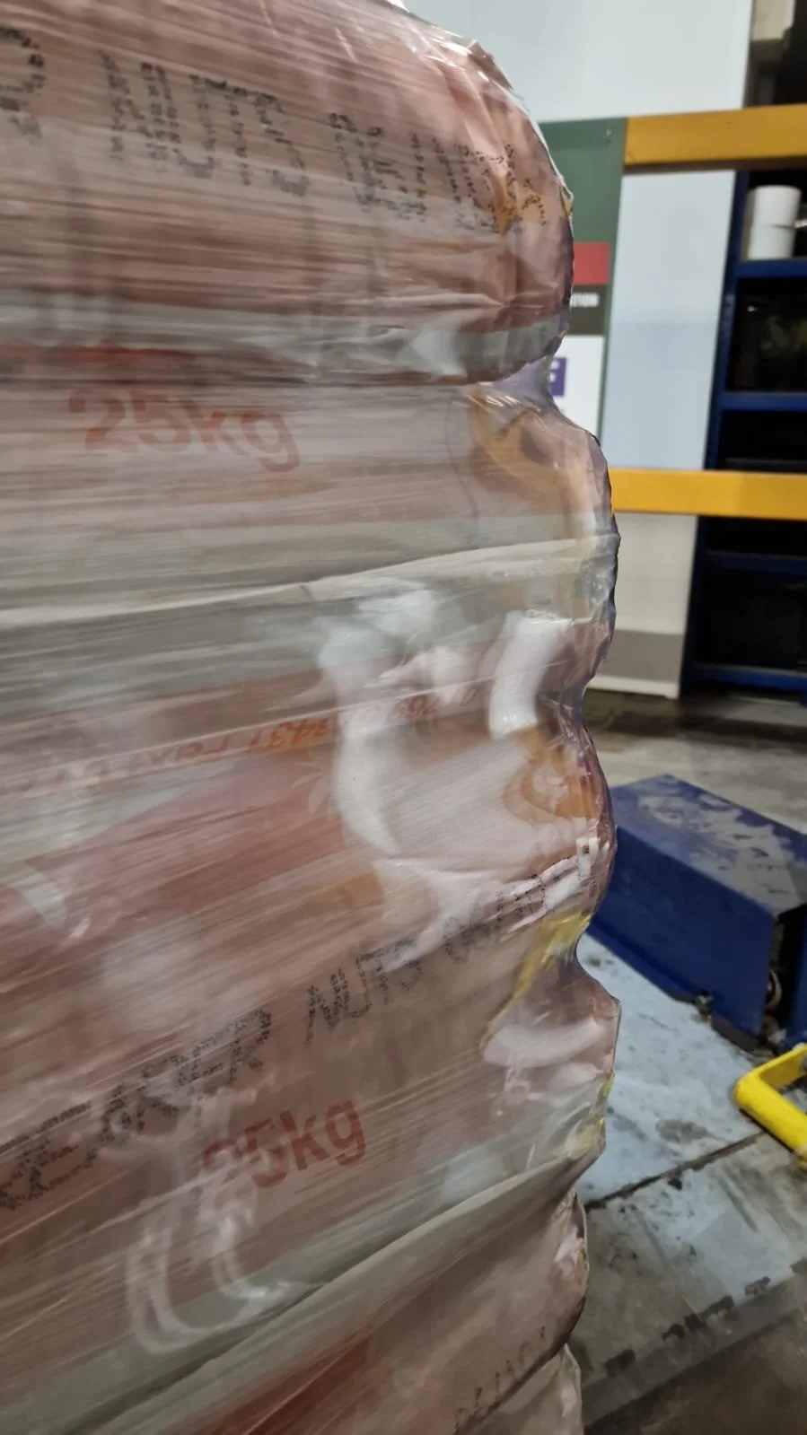 Heavy agricultural pallet wrapped with Goliath film
