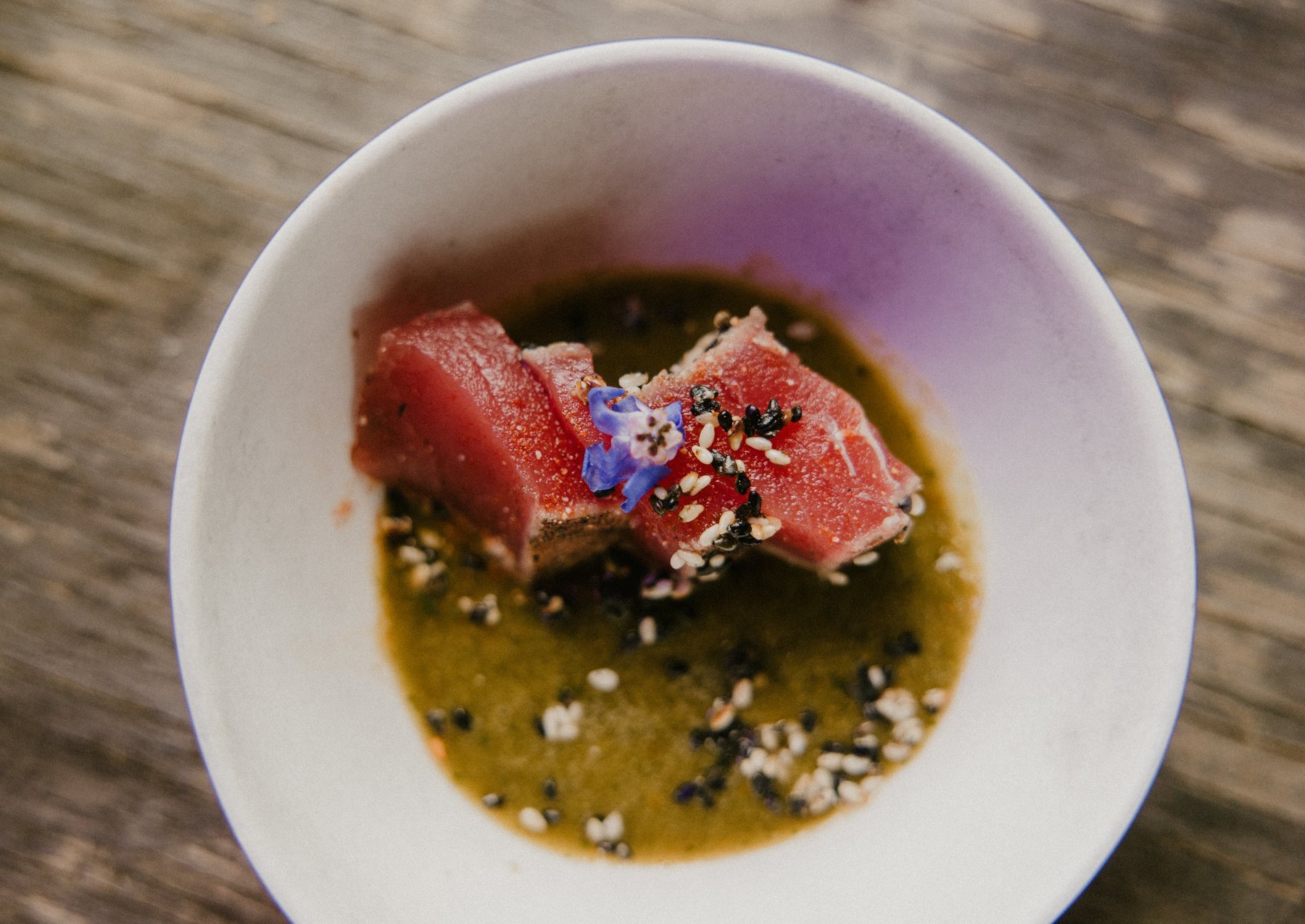 Tuna Tataki with Aji Amarillo Chile by Chef Graham Calabria at the collaborative Remembering Bourdain dinner at Duett’s.