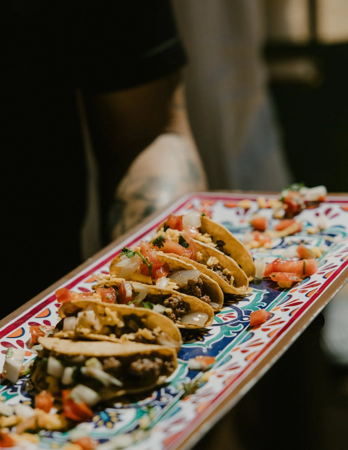 A platter of small tacos being served at the Springdale Station celebration.